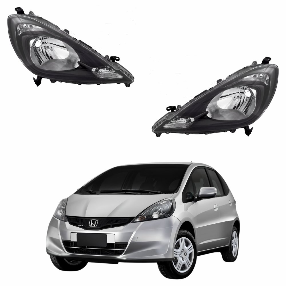 Par Farol Honda Fit 2013 2014 Mascara Negra Castelo Auto Peças