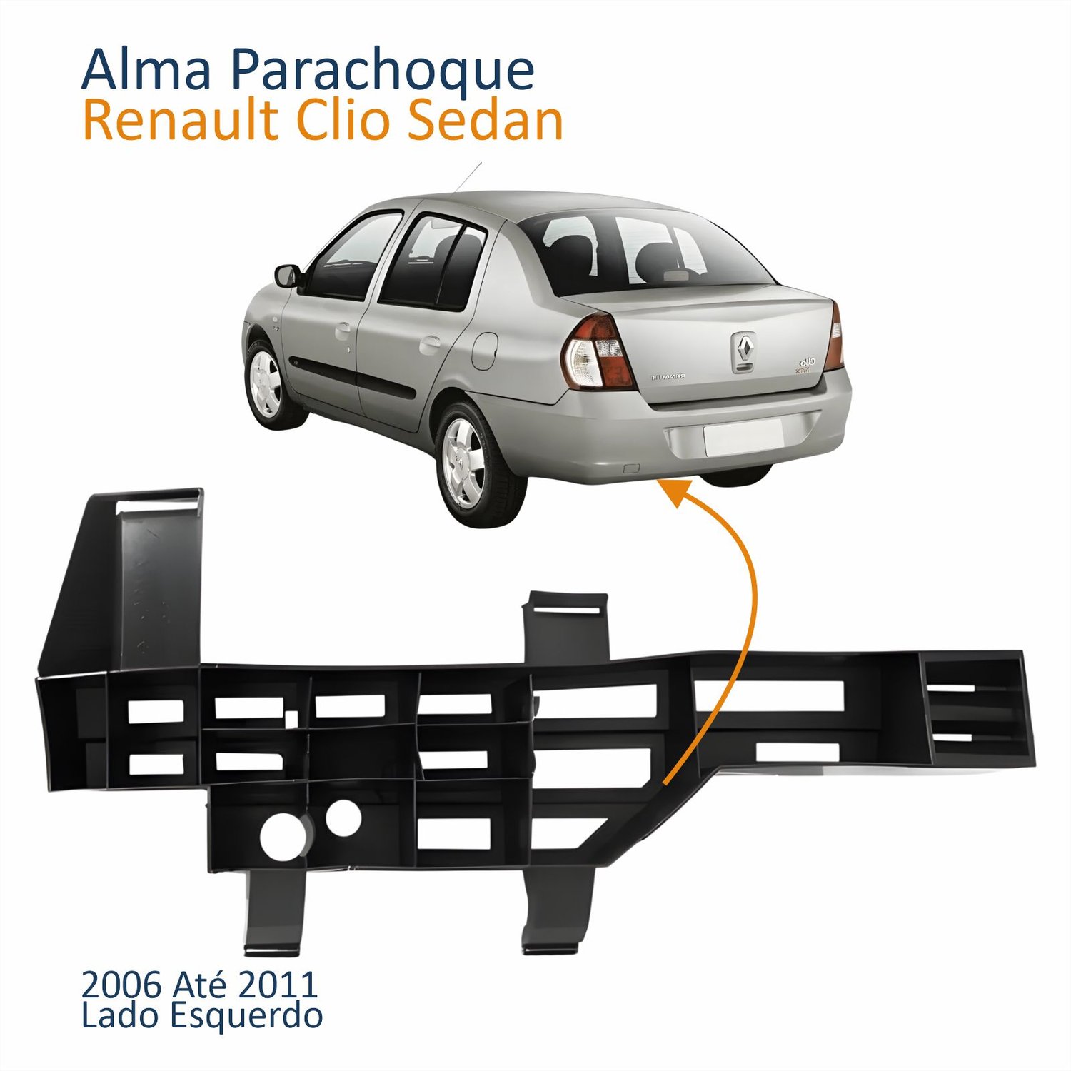 Alma Para-choque Traseiro Renault Clio Sedan 2006 Até 2011 Lado Esquerdo Motorista Alma Para-choque Traseiro Renault Clio Sedan 2006 Até 2011 Lado Esquerdo Motorista