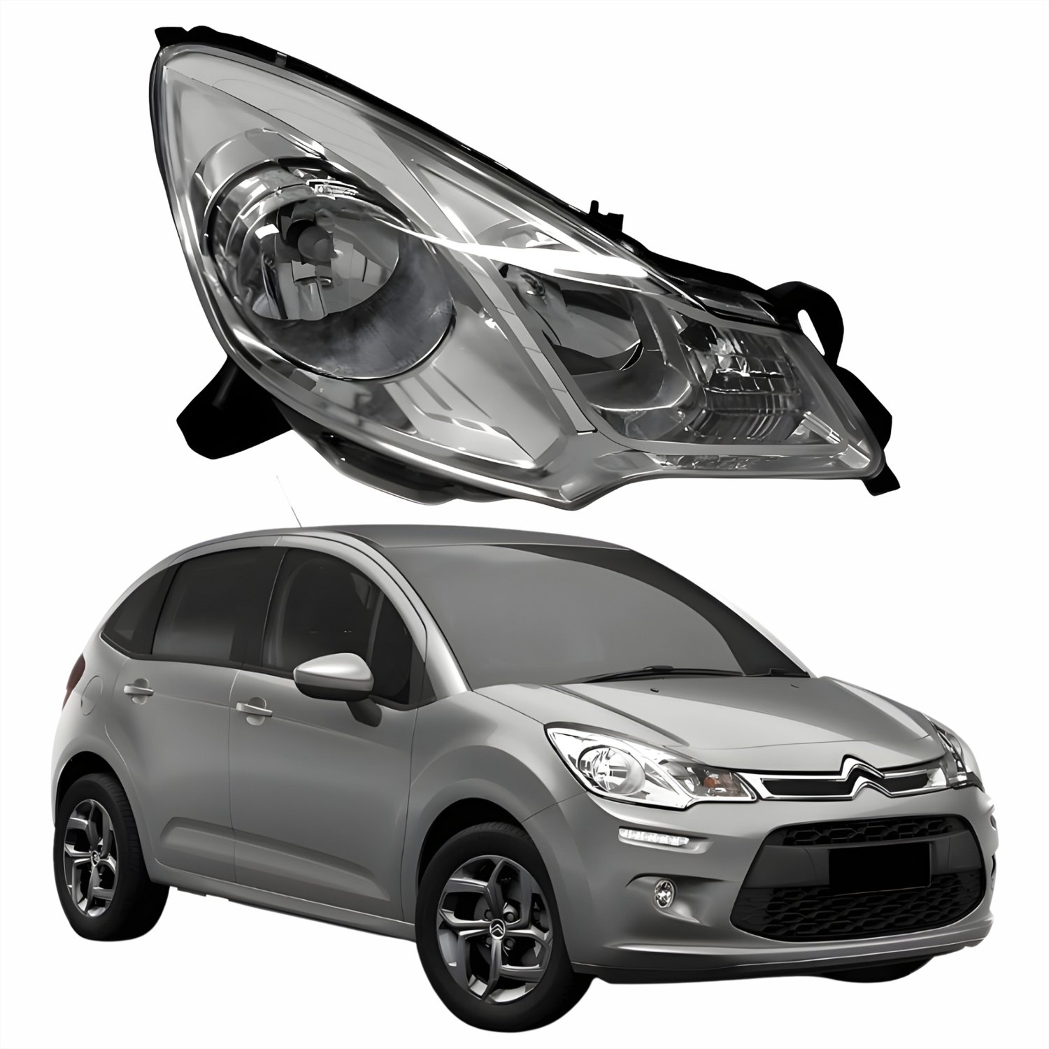 Farol citroen c3 13/18 cromado ld - Castelo Auto Peças