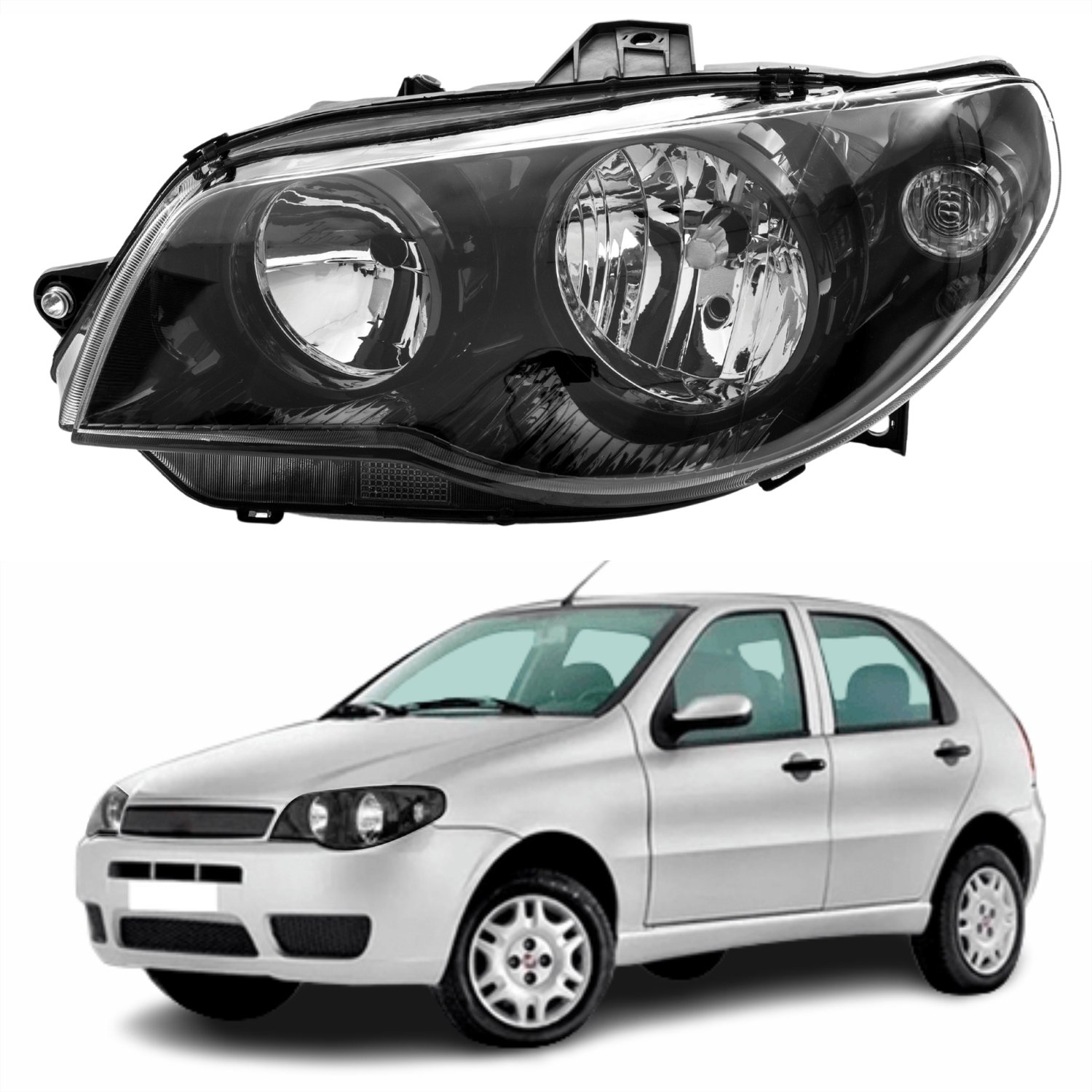 Farol Fiat Palio G3 2003 Até 2014 Original Arteb Máscara Negra Canhão ...