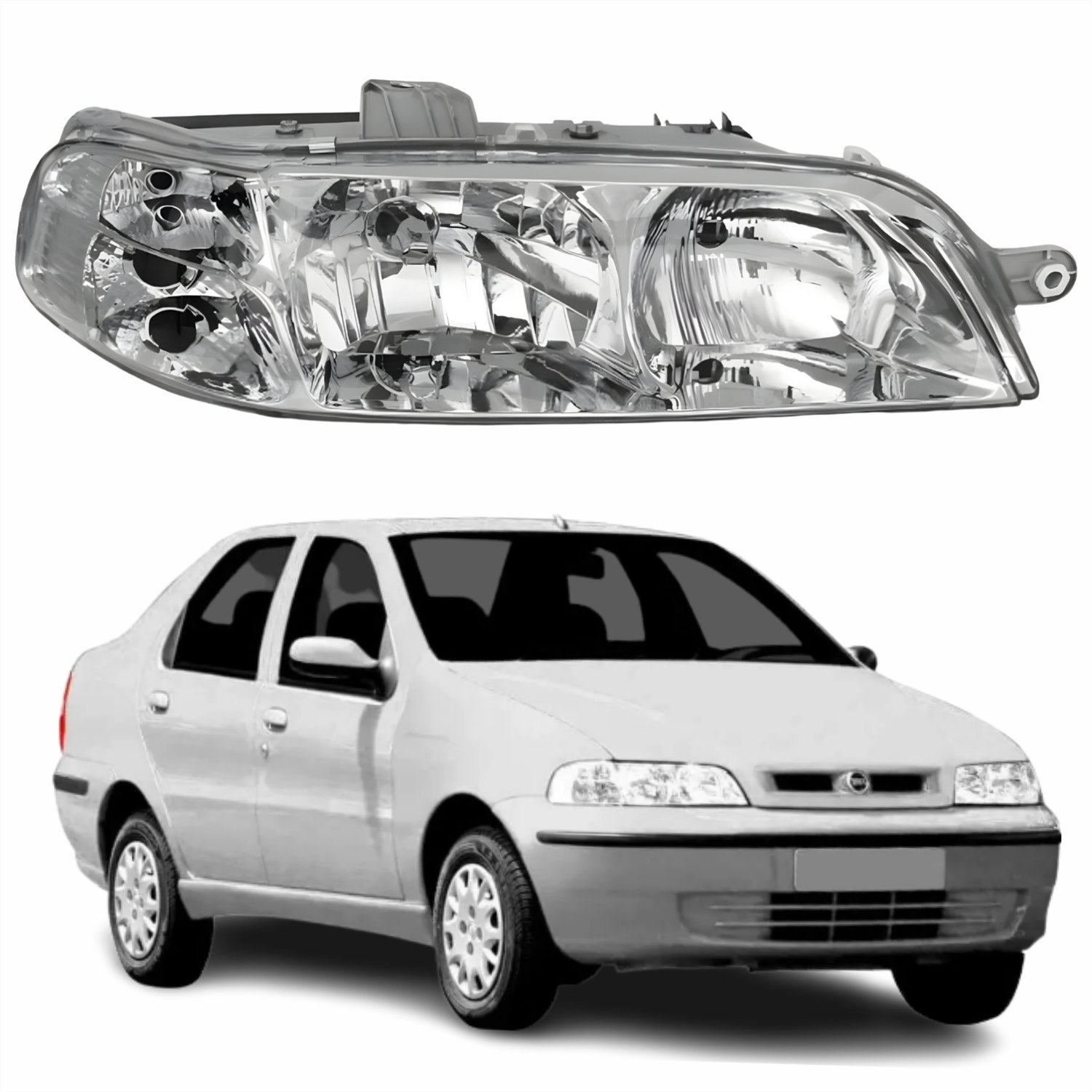 Farol Fiat Siena 2001 2002 2003 2004 Com Carcaça Cinza Lado - Castelo ...