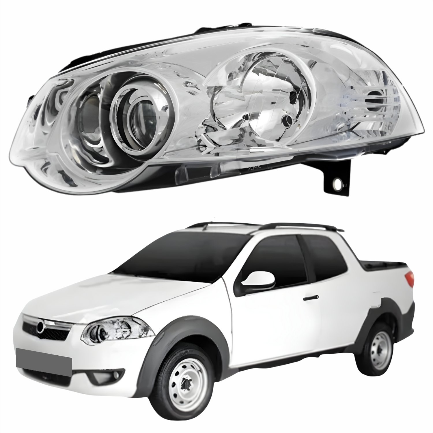 Farol Fiat Strada 2008 Até 2016 Original Arteb Máscara Cromada Com Anel ...