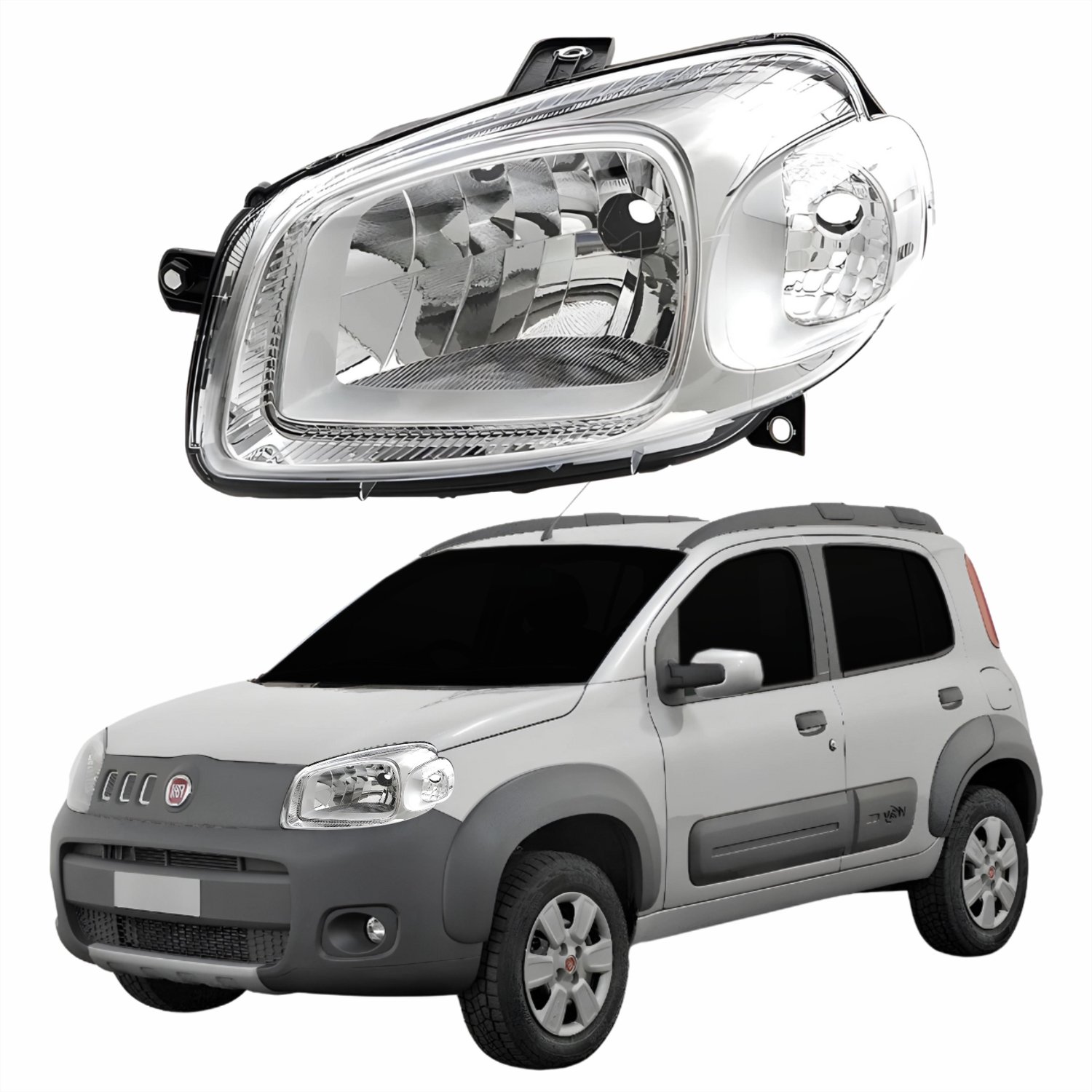 Farol Fiat Uno Way 2010 2011 2012 2013 2014 Máscara Cromada Lado ...