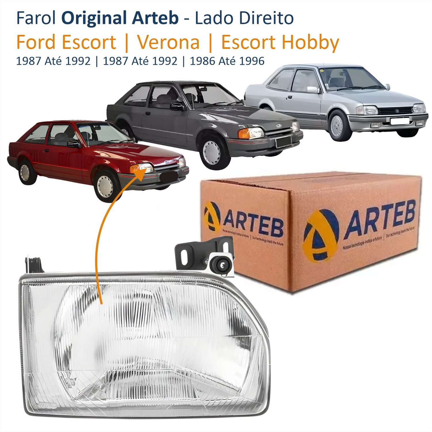 Farol Ford Escort Verona 1987 Até 1992 Escort Hobby 1986 Até 1996 Original Arteb Lado Direito Passageiro Farol Ford Escort Verona 1987 Até 1992 Escort Hobby 1986 Até 1996 Original Arteb Lado Direito Passageiro