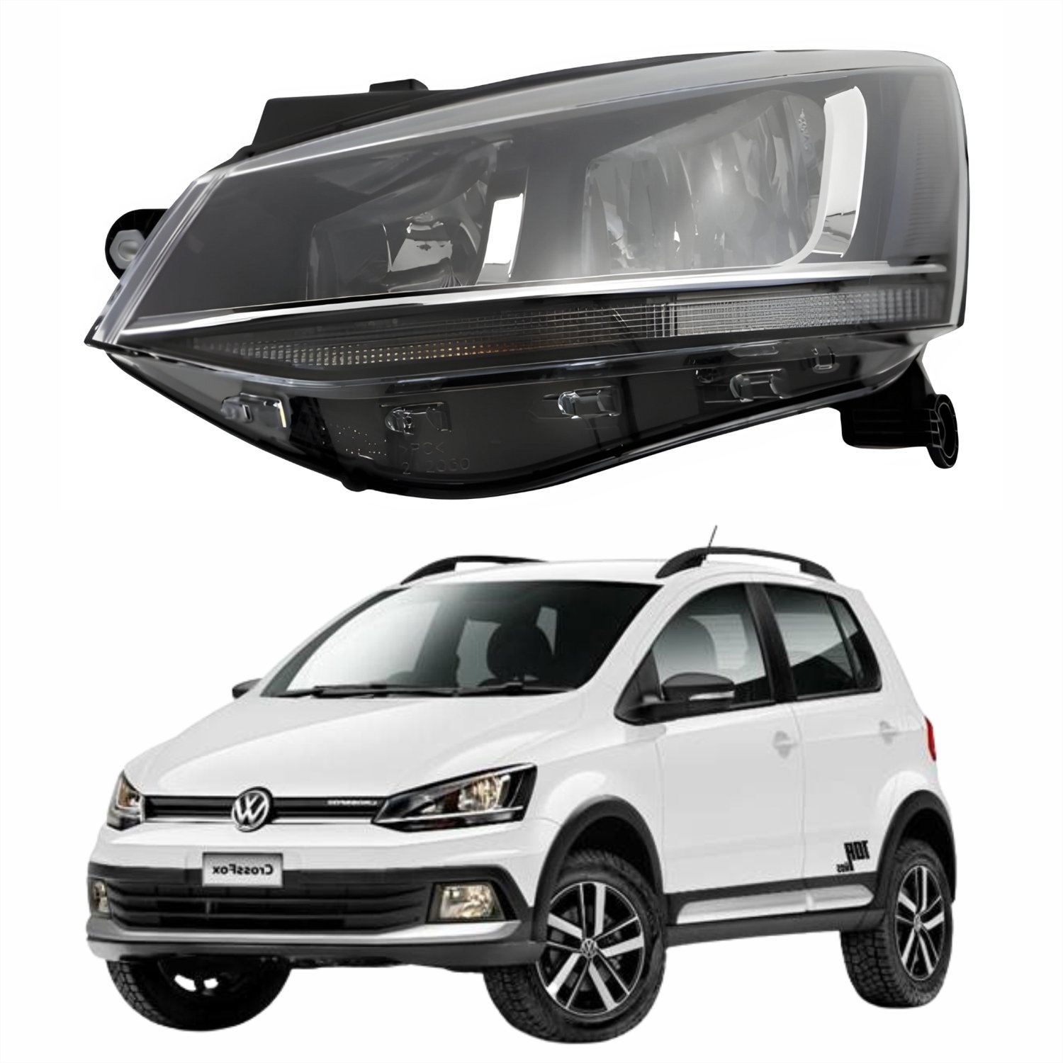 Farol Vw Crossfox 2015 Até 2019 Máscara Negra Friso Cromado - Castelo ...