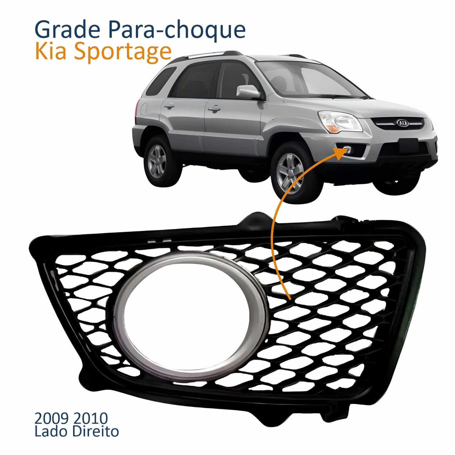 Grade Parachoque Kia Sportage 2009 2010 Com Furo Aro Prata Lado Direito Passageiro