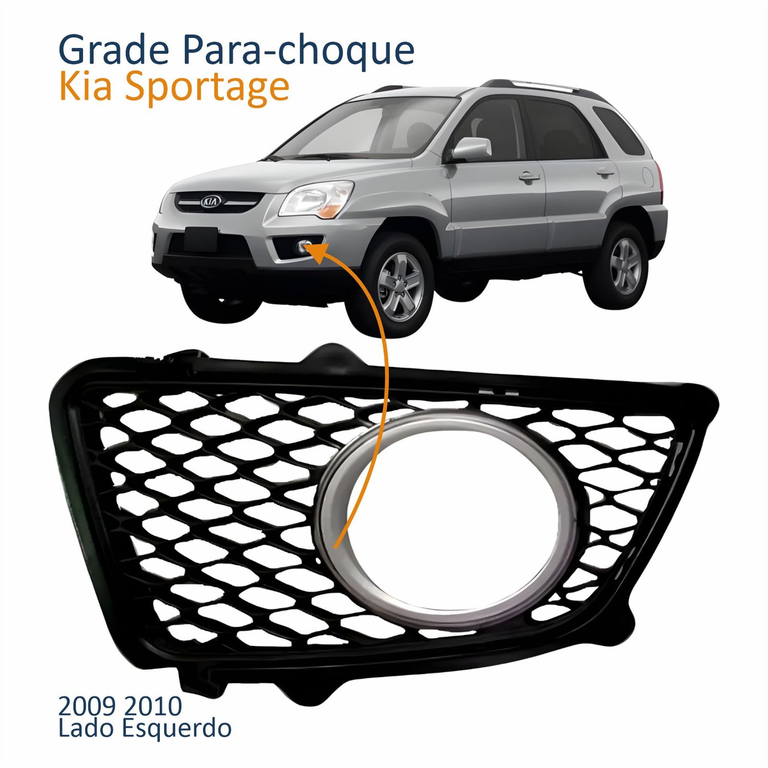 Grade Parachoque Kia Sportage 2009 2010 Com Furo Aro Prata Lado Esquerdo Motorista
