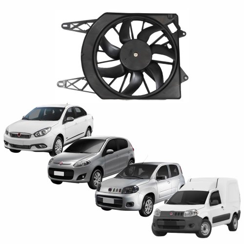Eletroventilador Ventoinha Com Defletor Fiat Fiorino 2014 Até 2016 Com Ar Condicionado Gran Siena Palio 2012 Até 2015 Com Ar Condicionado Uno Vivace 2010 Até 2017 Com Ar Condicionado Modelo Valeo