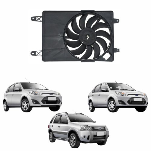 Eletroventilador Ventoinha Com Defletor Ford Ecosport 2002 Até 2012 Com Ar Condicionado  Fiesta  2002 Até 2012 Com Ar Condicionado