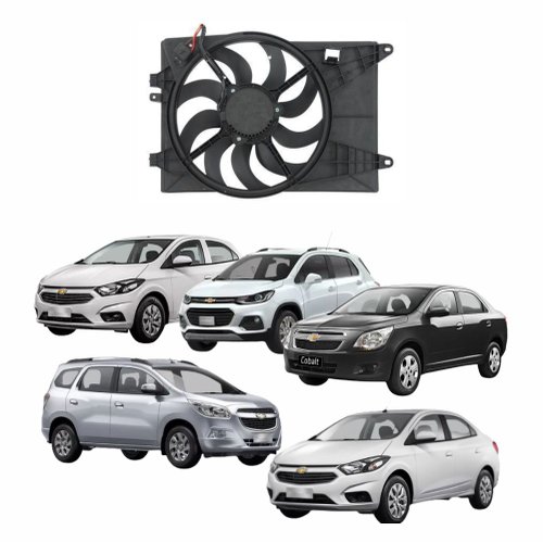 Eletroventilador Ventoinha Com Defletor Gm Cobalt 2013 Até 2016 Onix 2013 Até 2017 Prisma  2013 Até 2017 Spin 2013 Até 2016 Tracker 2014 Até 2016 Com Ar Condicionado