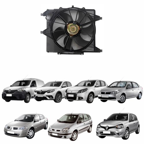 Eletroventilador Ventoinha Com Defletor Renault Clio 1998 Até 2016 Kangoo 1996 Até 2022 Logan 2007 Até 2022 Megane 1999 Até 2007 Sandero 2007 Até 2014 Scenic 1999 Até 2007 Symbol 2009 Até 2012