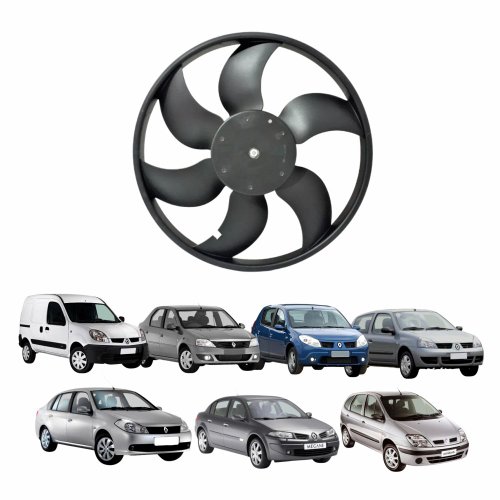 Eletroventilador Ventoinha  Renault Clio 1999 Até 2016 Kangoo 1996 Até 2005 Logan Sandero 2007 Até 2013 Megane Scenic 1999 Até 2007 Symbol 2009 Até 2013 Sem Ar Condicionado