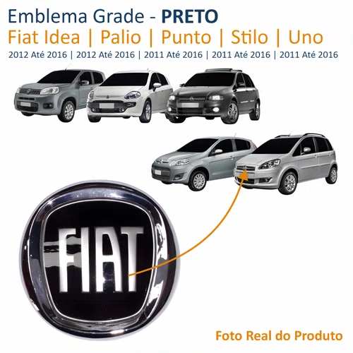 Emblema Grade Fiat Idea Palio 2012 Até 2016 Punto Stilo Uno 2011 Até 2016 Preto