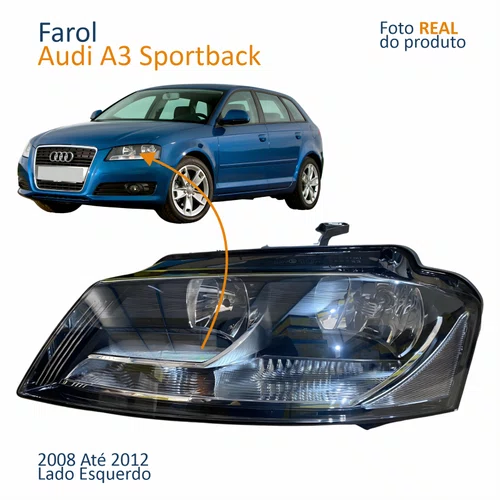 Farol Principal Audi A3 Sportback 2008 2009 2010 2011 2012 Lado Esquerdo Motorista