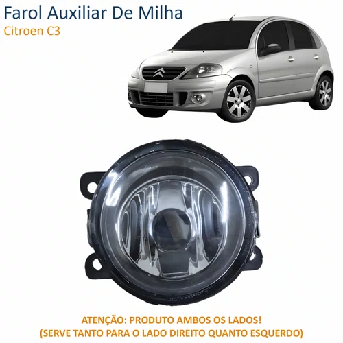Farol Auxiliar De Milha Citroen C3 Lente Vidro Com Aro Preto