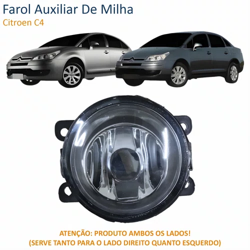 Farol Auxiliar De Milha Citroen C4 Lente Vidro Com Aro Preto