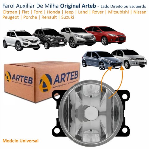 Farol Auxiliar De Milha Original Arteb Citroen Fiat Ford Honda Jeep Land Rover Mitsubishi Nissan Peugeot Porche Renault Suzuki Lado Direito Ou Esquerdo