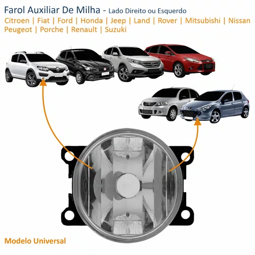 Farol Auxiliar De Milha Original Arteb Citroen Fiat Ford Honda Jeep Land Rover Mitsubishi Nissan Peugeot Porche Renault Suzuki Lado Direito Ou Esquerdo