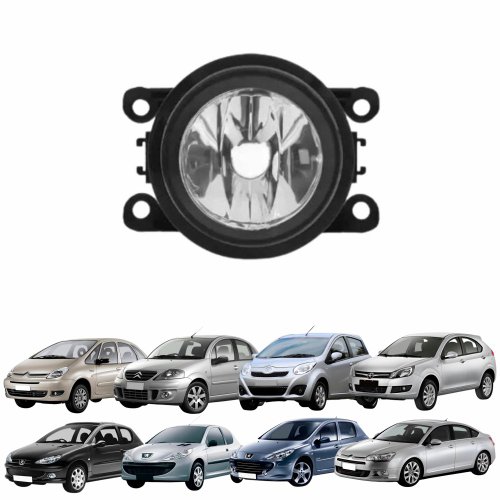 Farol Auxiliar de Milha Peugeot 207 2008 até 2014 307 2001 até 2011 Renault Sandero 2007 até 2019 Logan 2007 até 2019 Citroen C3 2002 até 2012 C4 2007 até 2009  Vidro Aro Prata