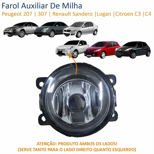 Farol Auxiliar De Milha Peugeot 207 307 Renault Sandero Logan Citroen C3 C4 Lente Vidro