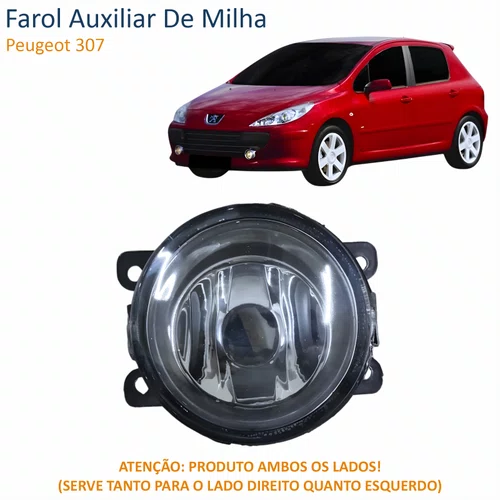 Farol Auxiliar De Milha Peugeot 307 Lente Vidro Com Aro Preto
