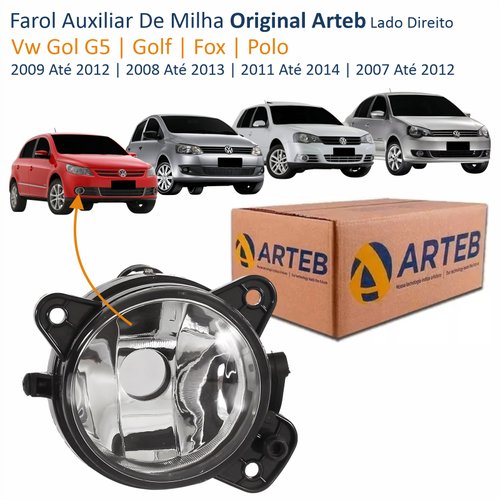 Farol Auxiliar De Milha Vw Gol G5 2009 Até 2012 Golf 2008 Até 2013 Fox 2011 Até 2014 Polo 2007 Até 2012 Original Arteb Lado Direito Passageiro