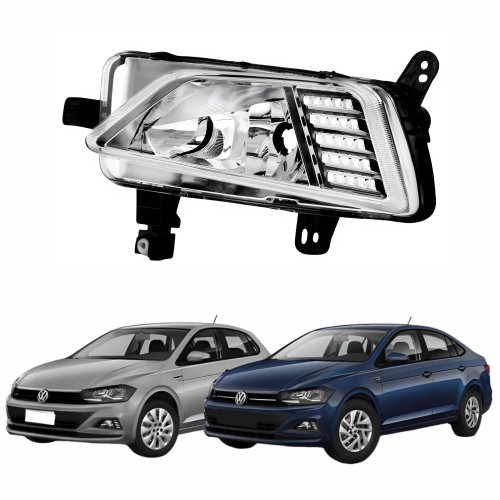 Farol Auxiliar de Milha Vw Polo Virtus 2017 Até 2022 Máscara Cromada Com Led Lado Esquerdo Motorista