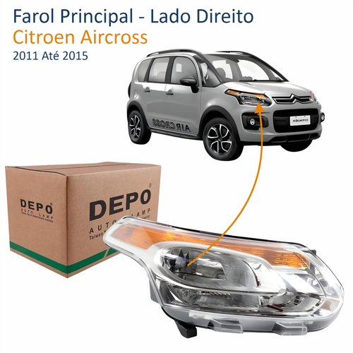 Farol Citroen Aircross 2011 Até 2015 Cromado Depo Lado Direito Passageiro