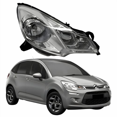 Farol Principal Citroen C3 2013 Até 2021 Máscara Cromada Lado Direito Passageiro