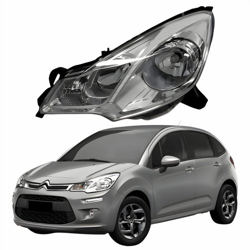 Farol Principal Citroen C3 2013 Até 2021 Máscara Cromada Lado Esquerdo Motorista