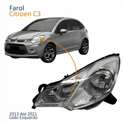 Farol Principal Citroen C3 2013 Até 2021 Máscara Cromada Lado Esquerdo Motorista