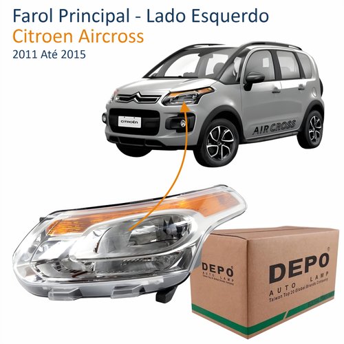 Farol Citroen Aircross 2011 Até 2015 Cromado Depo Lado Esquerdo Motorista
