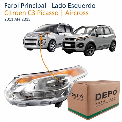 Farol Citroen C3 Picasso Aircross 2011 Até 2015 Cromado Depo Lado Esquerdo Motorista