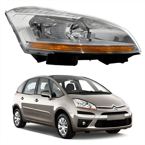 Farol Citroen C4 Gran Picasso 2007 Até 2010 Máscara Cromada Com Pisca Âmbar Lado Direito Passageiro