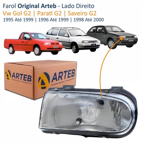 Farol Dianteiro Volkswagen Gol G2 1995 1996 1997 1998 1999 Parati G2 1996 1997 1998 1999 Saveiro 1998 1999 2000 Original Máscara Cinza Lado Direito Passageiro