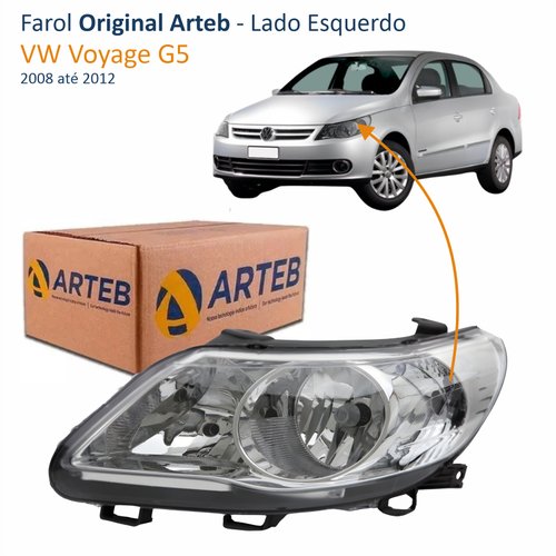Farol Dianteiro VW Voyage G5 2008 Até 2012 Original Arteb Foco Duplo Máscara Cromomix Lado Esquerdo Motorista