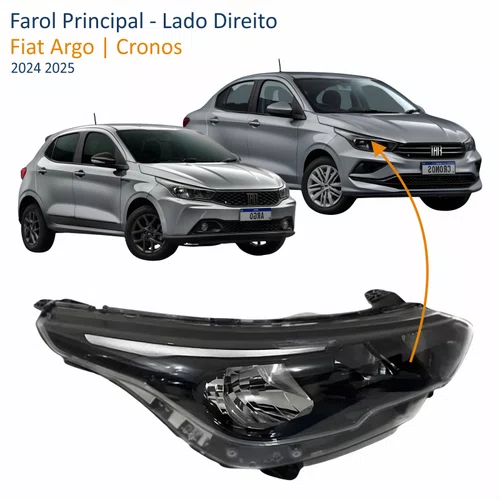 Farol Fiat Argo Cronos 2024 Até 2025 Máscara Negra Sem Led Lado Direito Passageiro