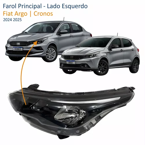 Farol Fiat Argo Cronos 2024 Até 2025 Máscara Negra Sem Led Lado Esquerdo Motorista