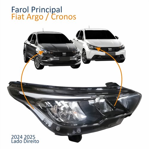 Farol Principal Fiat Argo Cronos 2024 2025 Máscara Negra Com Drl Lado Direito Passageiro