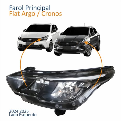 Farol Principal Fiat Argo Cronos 2024 2025 Máscara Negra Com Drl Lado Esquerdo Motorista