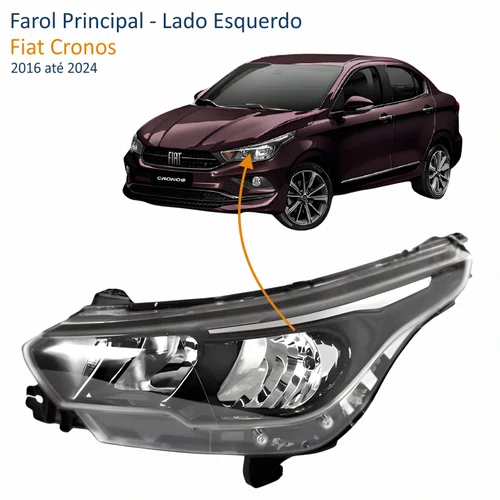 Farol Fiat Cronos 2016 Até 2024 Máscara Negra Sem Led Lado Esquerdo Motorista