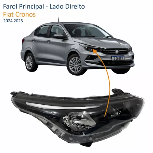 Farol Fiat Cronos 2024 Até 2025 Máscara Negra Sem Led Lado Direito Passageiro