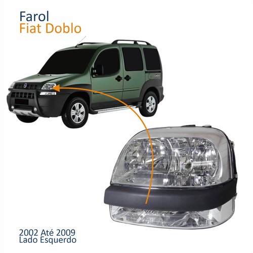 Farol Principal Fiat Doblo 2002 Até 2009 Máscara Cromada Lado Esquerdo Motorista