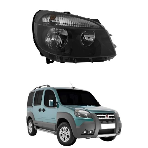 Farol Fiat Doblo 2010 Até 2018 Mascara Negra Lado Direito Passageiro