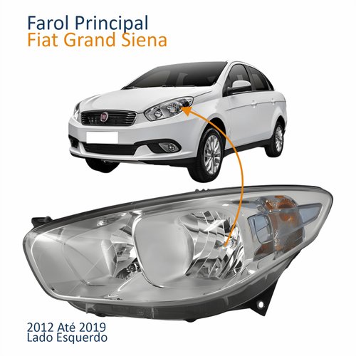Farol Principal Fiat Grand Siena 2012 2013 2014 2015 2016 2017 2018 2019 Cromomix Lado Esquerdo Motorista