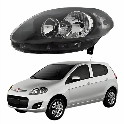 Farol Principal Fiat Palio 2012 2013 2014 2015 2016 Máscara Negra Lado Esquerdo Motorista