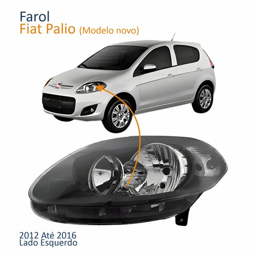 Farol Principal Fiat Palio 2012 2013 2014 2015 2016 Máscara Negra Lado Esquerdo Motorista