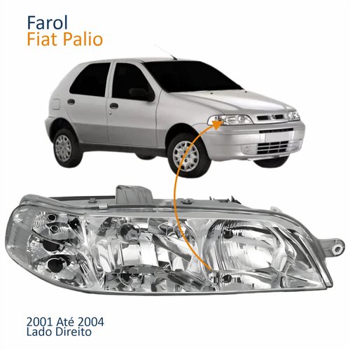 Farol Principal Fiat Palio 2001 2002 2003 2004 Carcaça Cinza Lado Direito Passageiro
