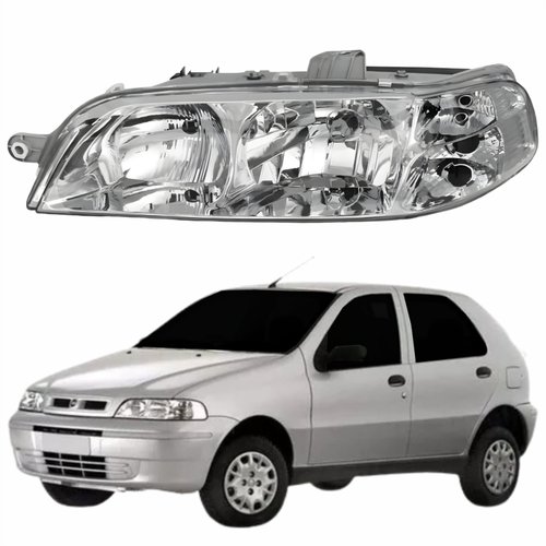 Farol Principal Fiat Palio 2001 2002 2003 2004 Carcaça Cinza Lado Esquerdo Motorista