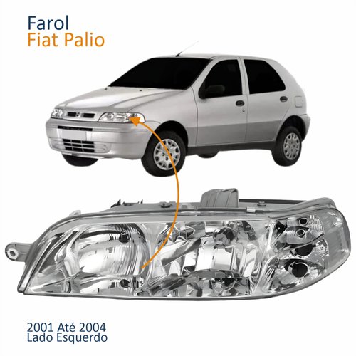 Farol Principal Fiat Palio 2001 2002 2003 2004 Carcaça Cinza Lado Esquerdo Motorista